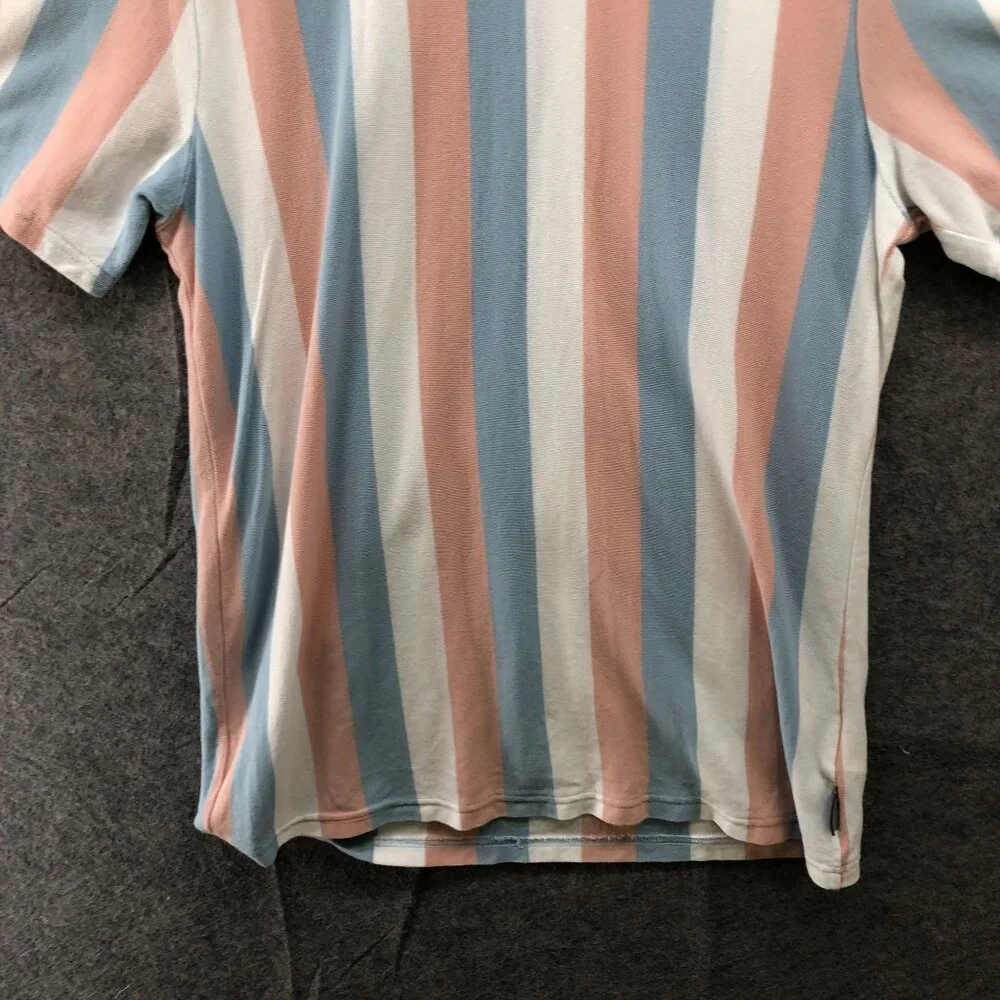 Guess Knit T Shirt Mens XL Cotton‎ Crewneck Short Sleeve Striped Peach Blue Long - Picture 4 of 8